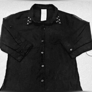 ❗SALE❗Faded Glory Sheer Button-Up Shirt with Rhinestone Collar for Detail